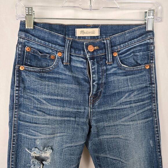 Madewell Jeans Women's 24 Blue 9" High Riser Skinny Skinny Medium Wash Distress - Picture 2 of 16